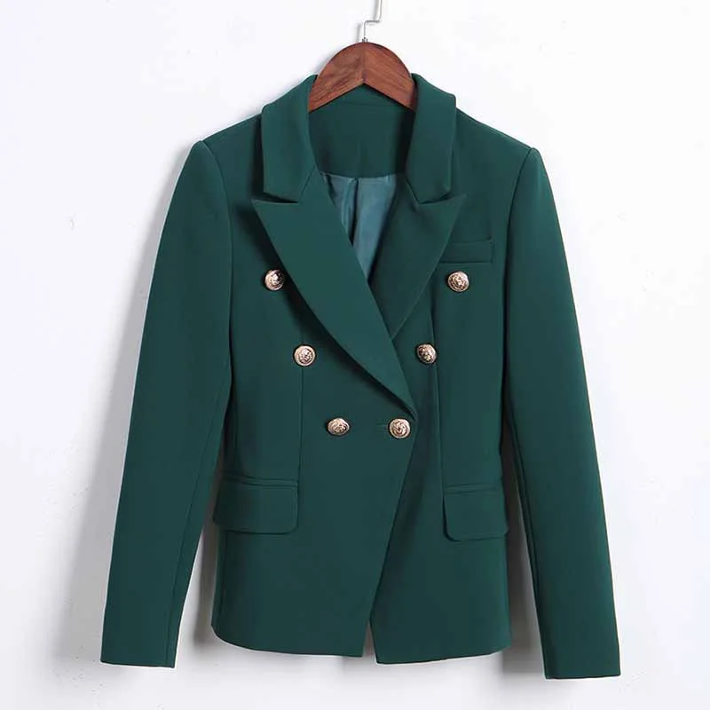 sporty parkas for women -Women's Blackish Green Lion Buttons Fitted Blazer Jacket