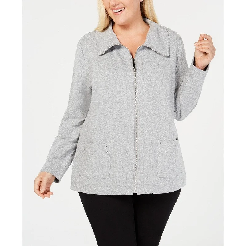 sporty jackets for women -Karen Scott Women's Zip-Front Casual Knit Jacket Grey Size Extra Large - X-Large