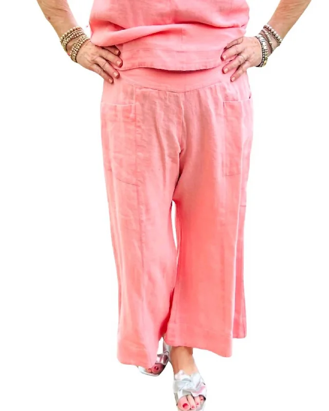 casual ankle-length pants for women -Linen Slouch Pocket Pant In Geranium