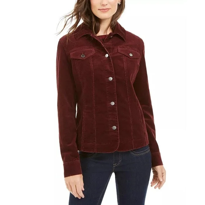 retro-style jackets for women -Charter Club Women's Petite Corduroy Jacket Bright Red Size 44