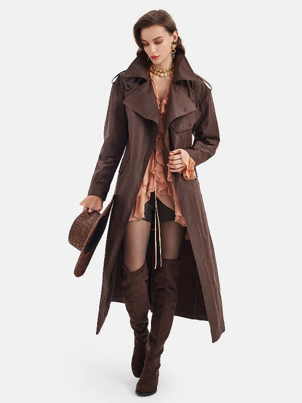 business casual jackets for women -Oil-wax Paper Textured Trench Coat