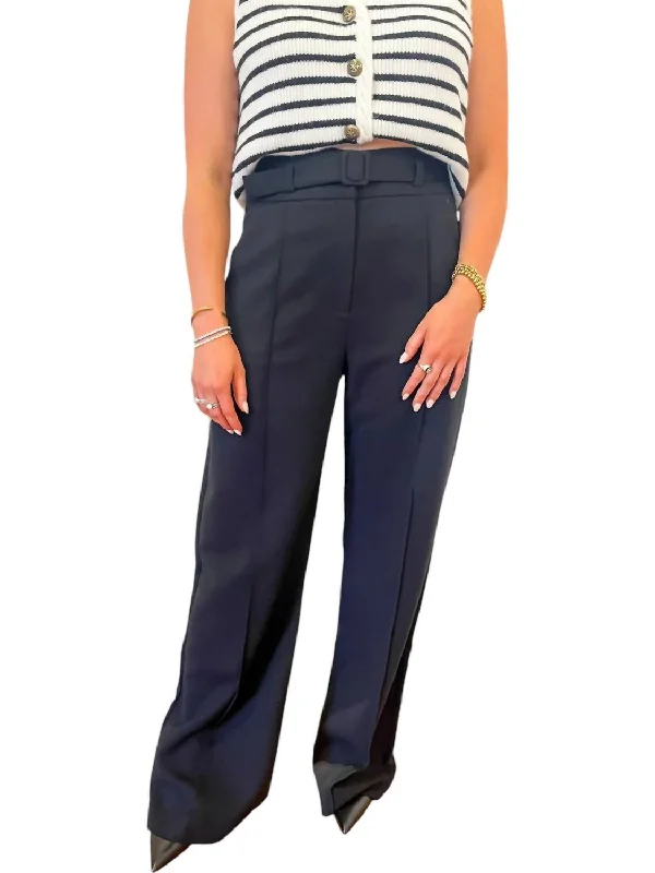 stretchy capris for women -Straight Trouser Pants In Black