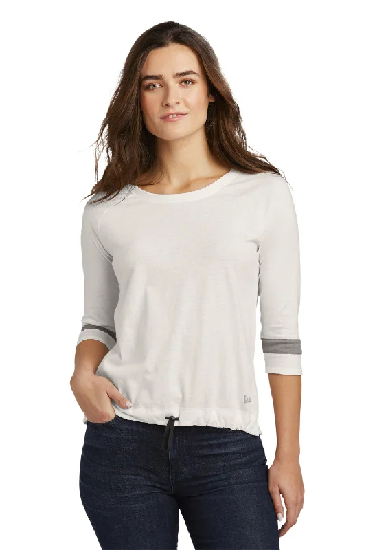 autumn blouses for women -New Era Womens Moisture Wicking 3/4 Sleeve Crewneck T-Shirt - White/Shadow Grey