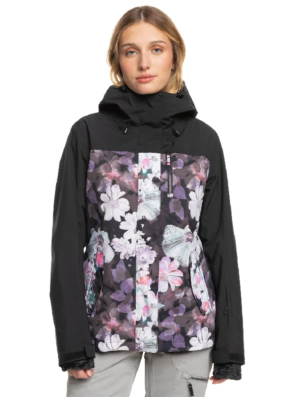 women's rainproof jackets -Roxy Jetty 3-In-1 Technical Snow Jacket - True Black Blurry Flower