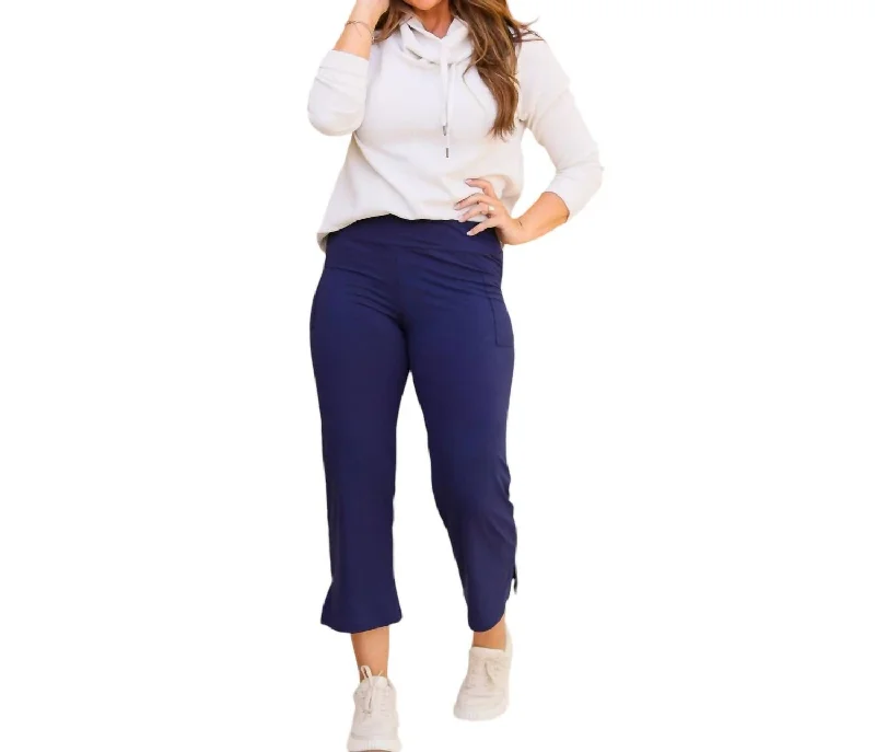 comfortable leggings for women -Lydia High Waisted Gaucho Pants In Navy