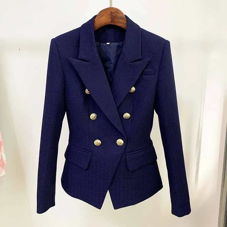 women's trench coats for fall -Womens coats Dark Blue Jacket Long Sleeves Blazer Breasted Coat