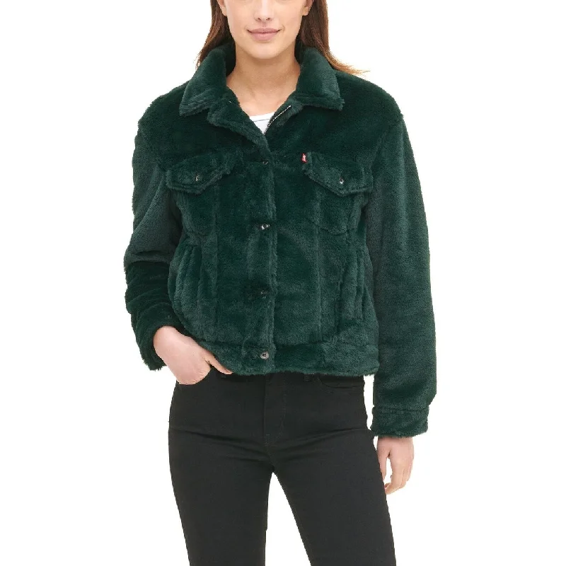 women's bomber jackets -Levi's Women's Faux Fur Trucker Jacket Green Size Extra Large - X-Large