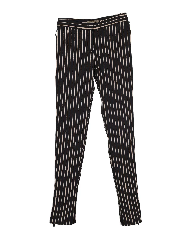 relaxed fit cargo pants for women -Alexander McQueen Striped Slim-Fit Trousers in Black Silk