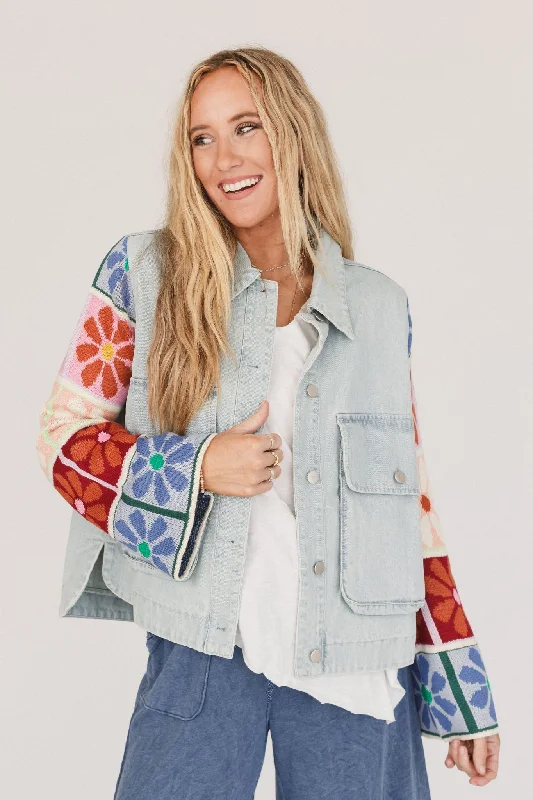 longline coats for women -Dahlia Sweater Denim Jacket - Light Denim