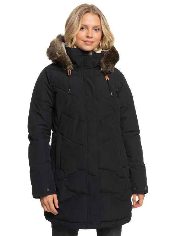 women's windbreaker jackets -Ellie Longline Winter Jacket - True Black