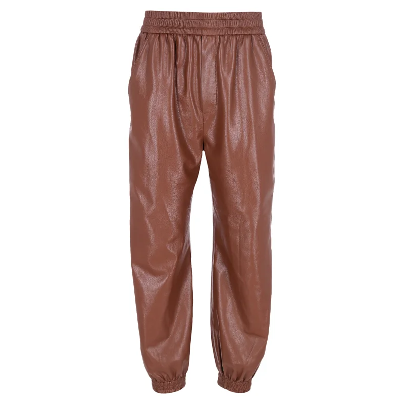 comfortable sweatpants for women -Nanushka Elastic Waist Pants in Brown Polyester