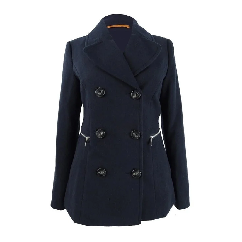 chic blazers for women -Maralyn & Me Juniors' Double-Breasted Peacoat Navy Size Medium