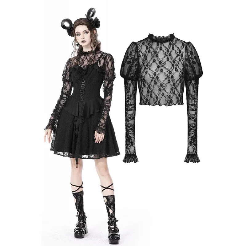 lightweight women's tops -Women's Gothic Puff Sleeved Lace Top