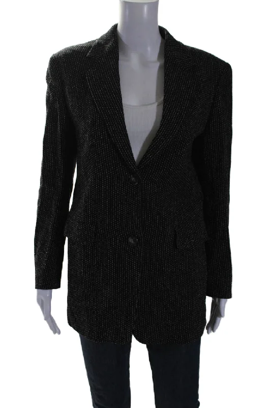 women's faux shearling jackets -Max Mara Women's Collared Long Sleeves Line Two Button Blazer Black