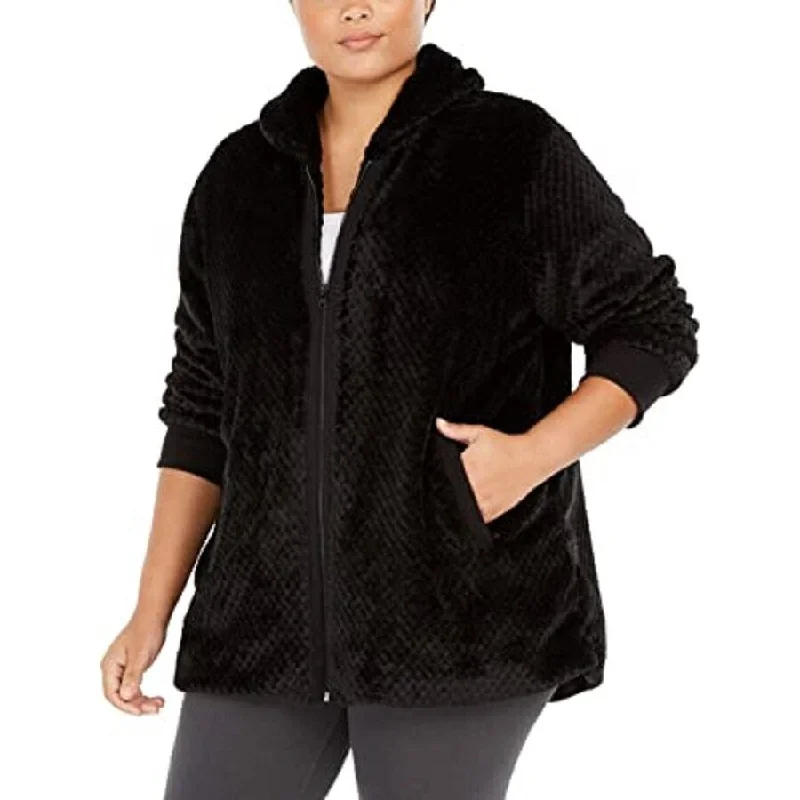 business casual jackets for women -Ideology Women's Quilted Fleece Jacket Black Size Small