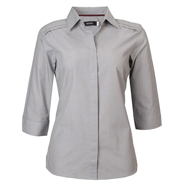 women's henley shirts -Identitee Women's Grey Felix 3/4 Sleeve Shirt