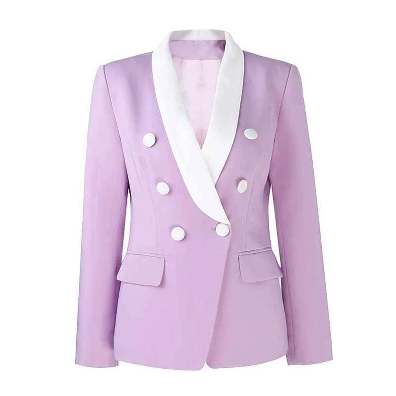 long wool coats for women -Women's Spring Summer Shawl White Collar Fitted Blazer Lavender Coat