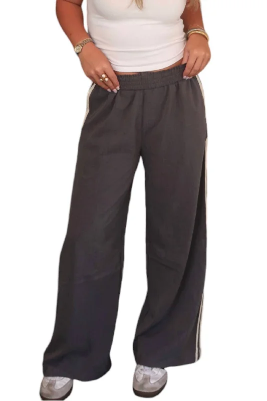 relaxed-fit pants for women -Off Track Bottom Pants In Gray