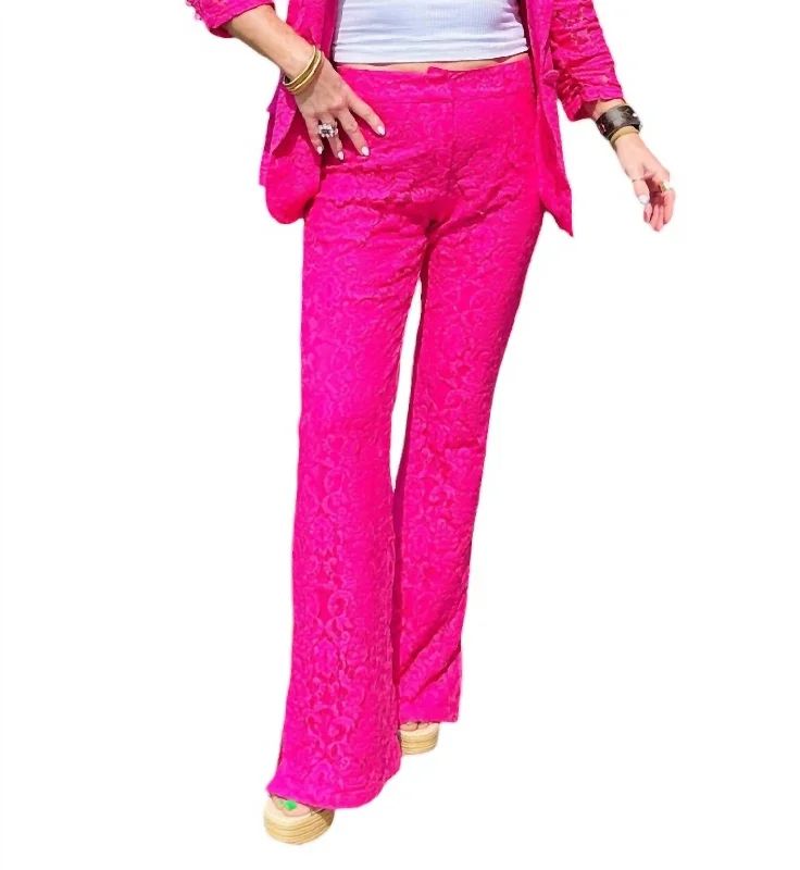 office pants for women -Side Slit Lace Flare Pants In Hot Pink