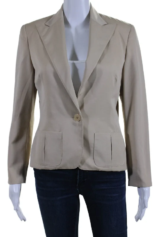 casual jacket sets for women -Ralph Lauren Collection Womens Wool Button Up Blazer Jacket Beige