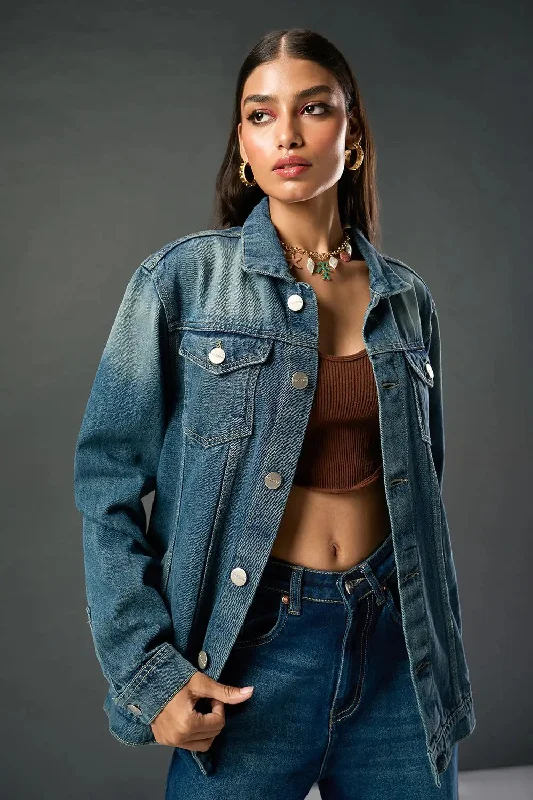 stylish denim jackets for women -Maverick Denim Trucker Jacket