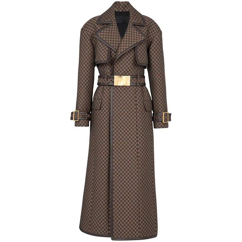 casual zip-up jackets for women -Sadie Long Sleeve Collared Monogram Jacquard Trench Coat