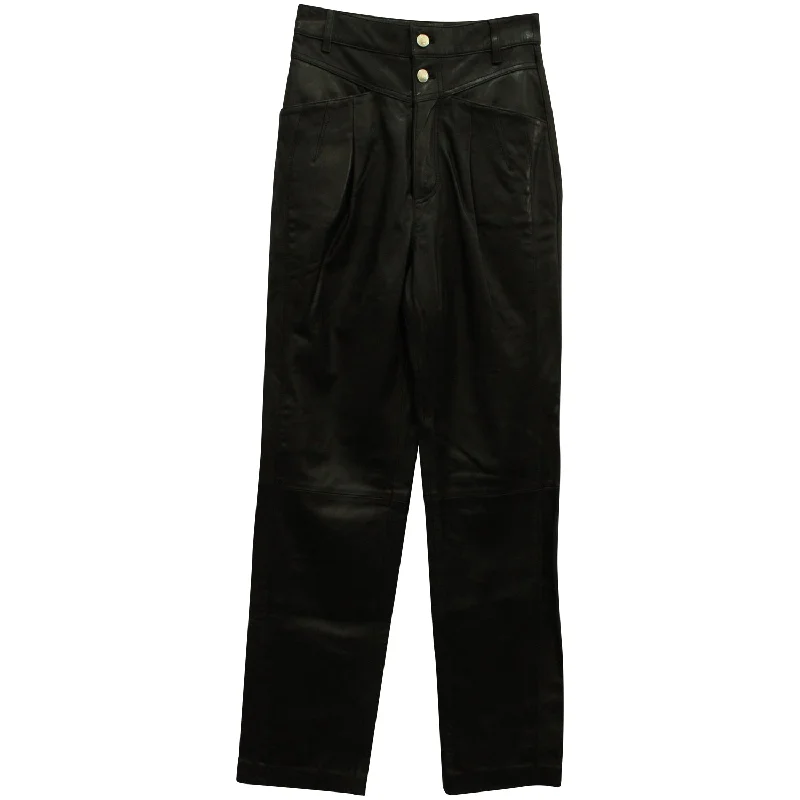 women's belted pants -Iro Heim Pleated Straight Leg Pants in Black Leather