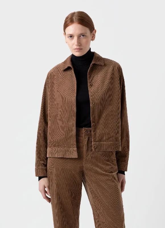 short jackets for women -Women's Corduroy Boxy Jacket in Dark Camel