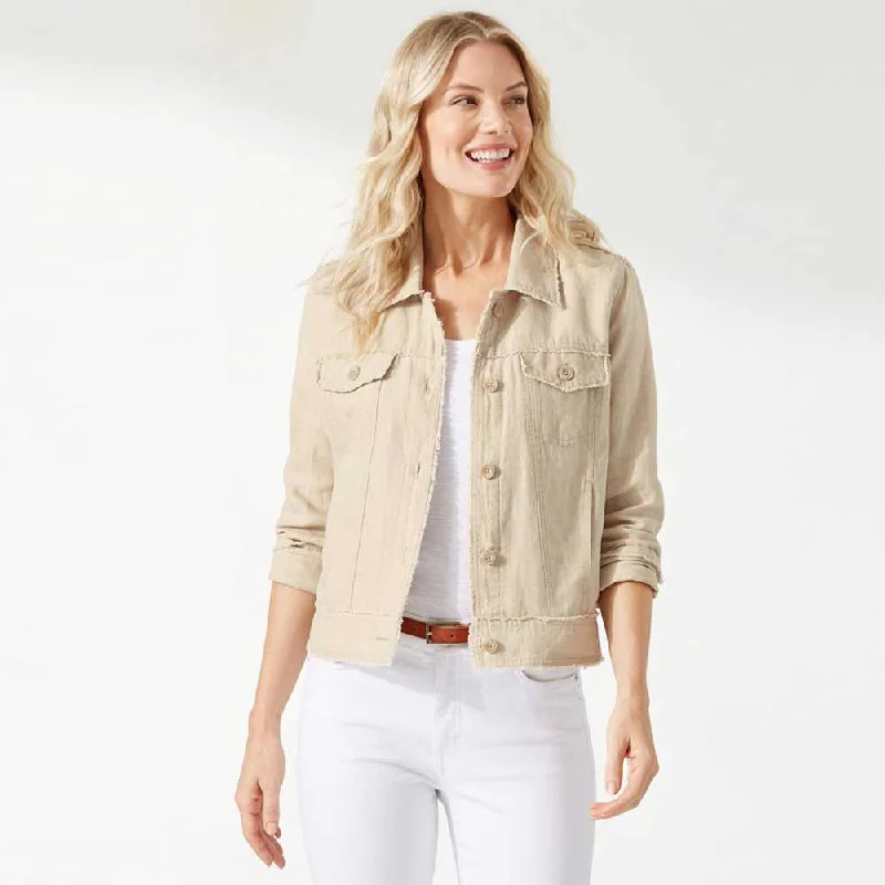 women's double-breasted coats -Tommy Bahama Women's Two Palms Raw Edge Jacket - Natural