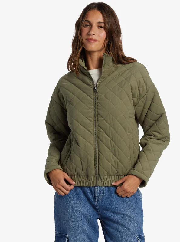 minimalist jackets for women -Path To Paradise Quilted Jacket - Deep Lichen Green