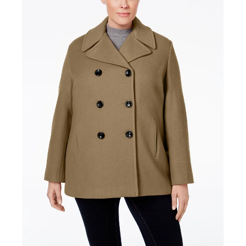 elegant wool jackets for women -Calvin Klein Plus Size Double-Breasted Peacoat Camel 3-Extra Large