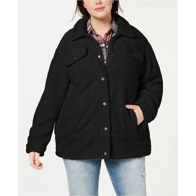 elegant coats for women -Levi's Women's Trendy Plus Size Long Line Sherpa Trucker Jacket Black Size 2X