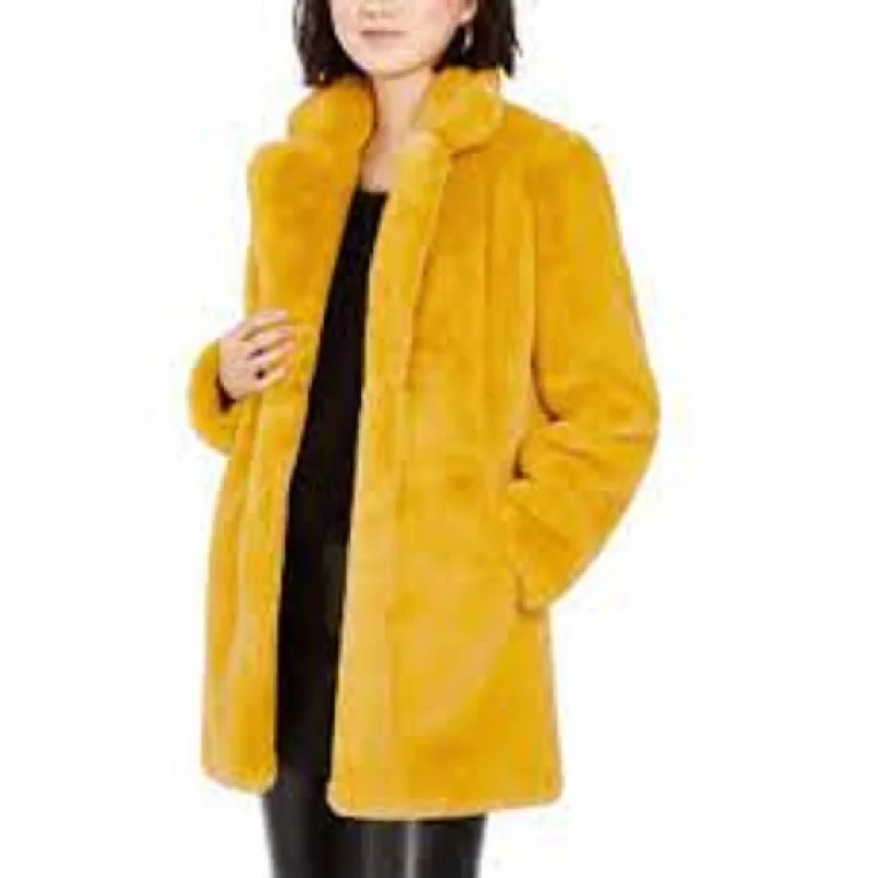 women's trench coats for fall -Apparis Women's Eloise Faux-Fur Coat Dark Yellow Size Small