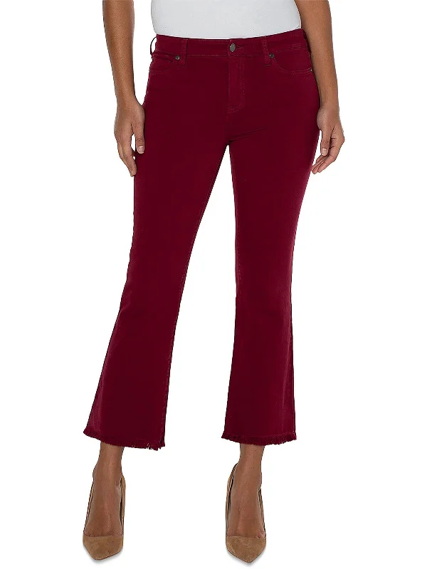 women's athletic pants -Womens Mid Rise Cropped Flared Jeans