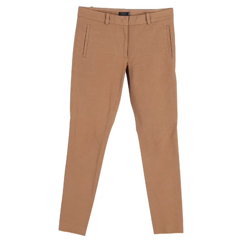 women's pleated pants -Joseph Midrise Skinny Trousers in Brown Cotton