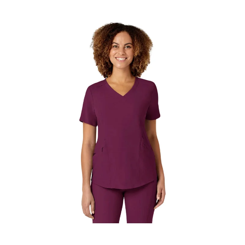 crochet tops for women -WonderWink Women's Renew V Neck Scrub Top - Wine