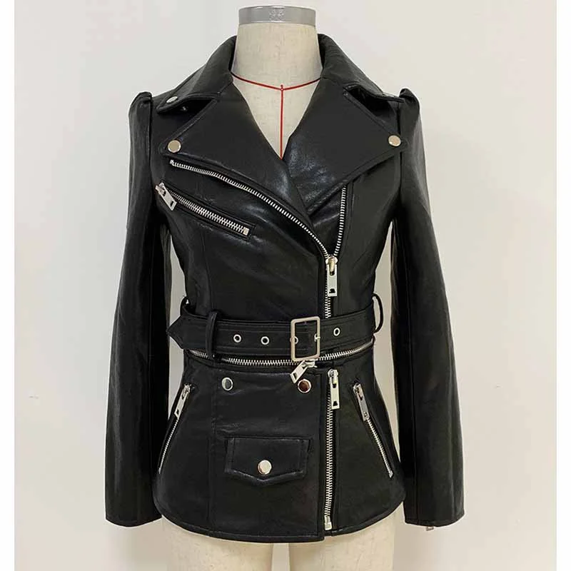 fashionable blazers for women -Women Black Lace Up Leather Jacket Moto Biker Blazer With Zipper