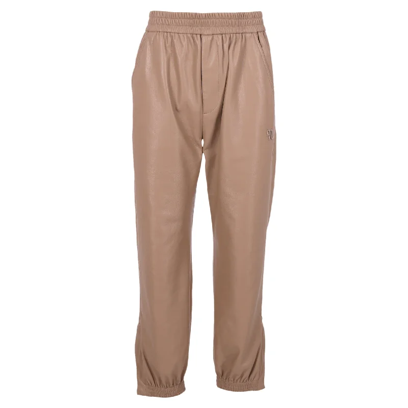 trendy jogger pants for women -Nanushka Elastic Waist Pants in Beige Polyester