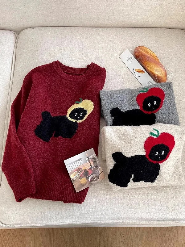 wool tops for women -cartoon cute puppy jacquard round neck fashion  knitted sweater    S4771