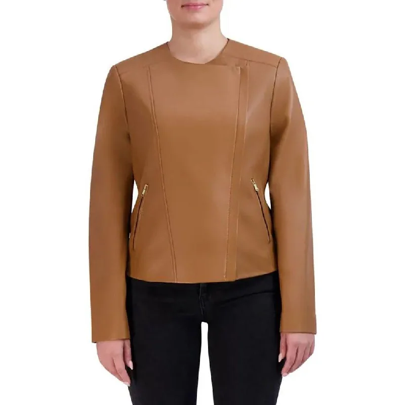 trendy coat jackets for women -Cole Haan Women's Asymmetrical Genuine Leather Jacket