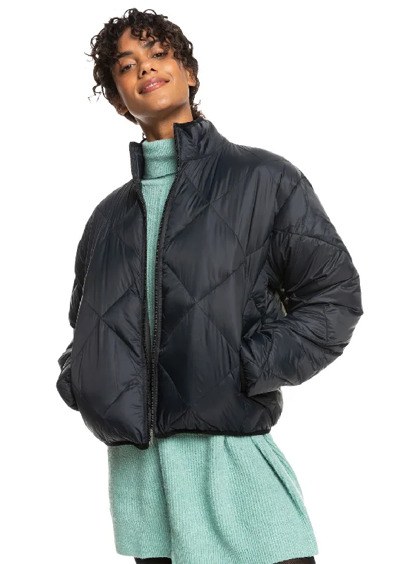 warm puffer jackets for women -Wind Swept Lightweight Padded Packable Jacket - Anthracite