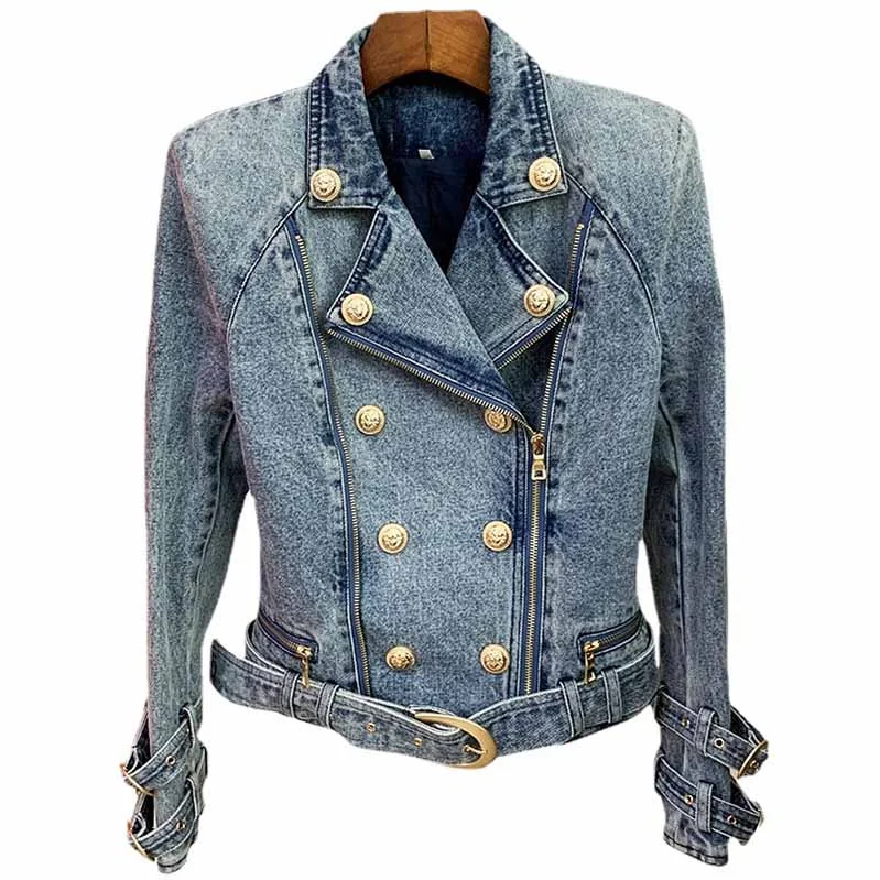 women's rainproof jackets -Women Denim Outerwear Blue Jean Denim Jacket Zipper Coats