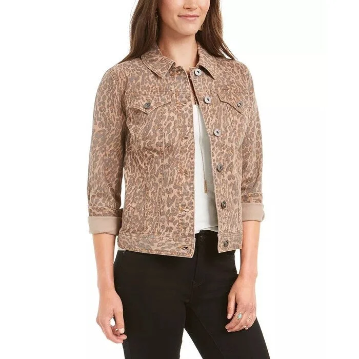 sporty jackets for women -Style & Co Women's Leopard-Print Demin Jacket Gold Size Extra Large - X-Large