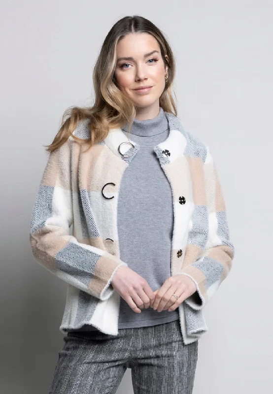 warm puffer jackets for women -Plaid Embellished Closure Short Jacket