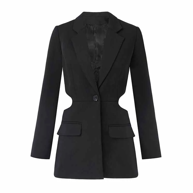 women's trench coats for fall -Women's Hollow Out Blazer Long Sleeve One Button Lace Up Back Jacket