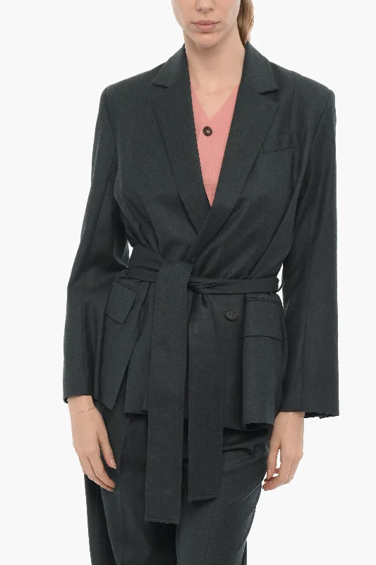 women's velvet jackets -Eudon Choi Wool and Cashmere Double Breasted Blazer with Flap Pockets