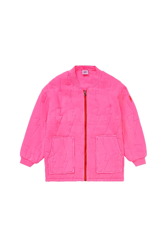 retro-style jackets for women -Kids Neon Pink Organic Cotton Quilted Lightning Bolt Jacket