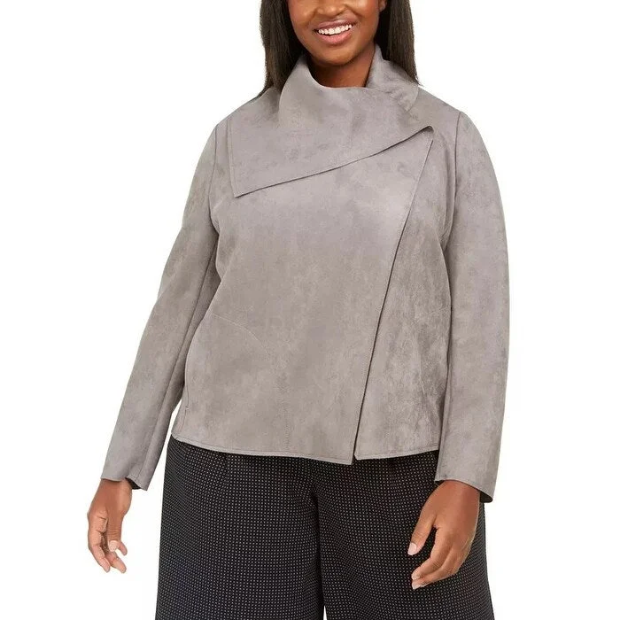 women's warm outdoor jackets -Anne Klein Women's Plus Size Asymmetrical Wrap Jacket Dark Gray Size 2X