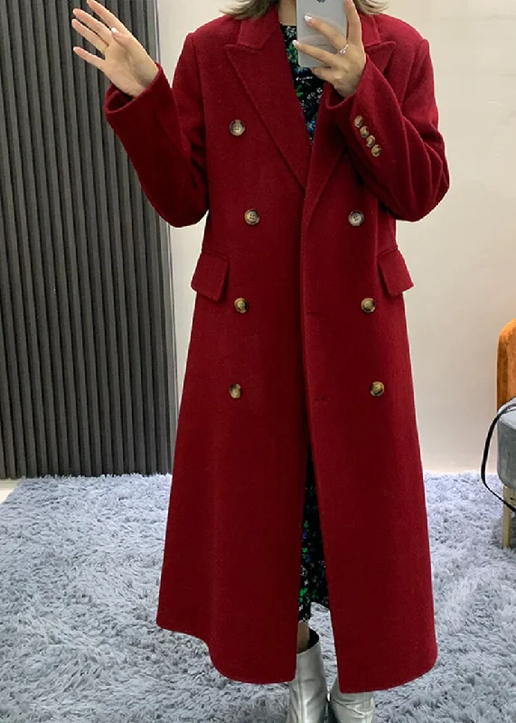 wool blend coats for women -Double Breasted Wool Longline Coat