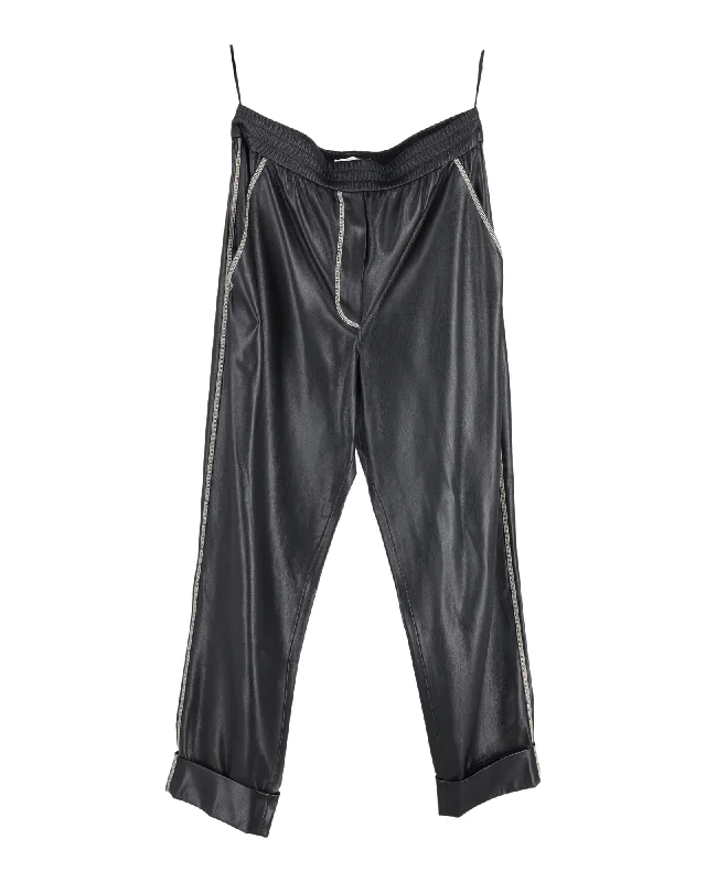 casual tie-waist pants for women -Nanushka Elastic-Waist Trousers in Black Faux Leather